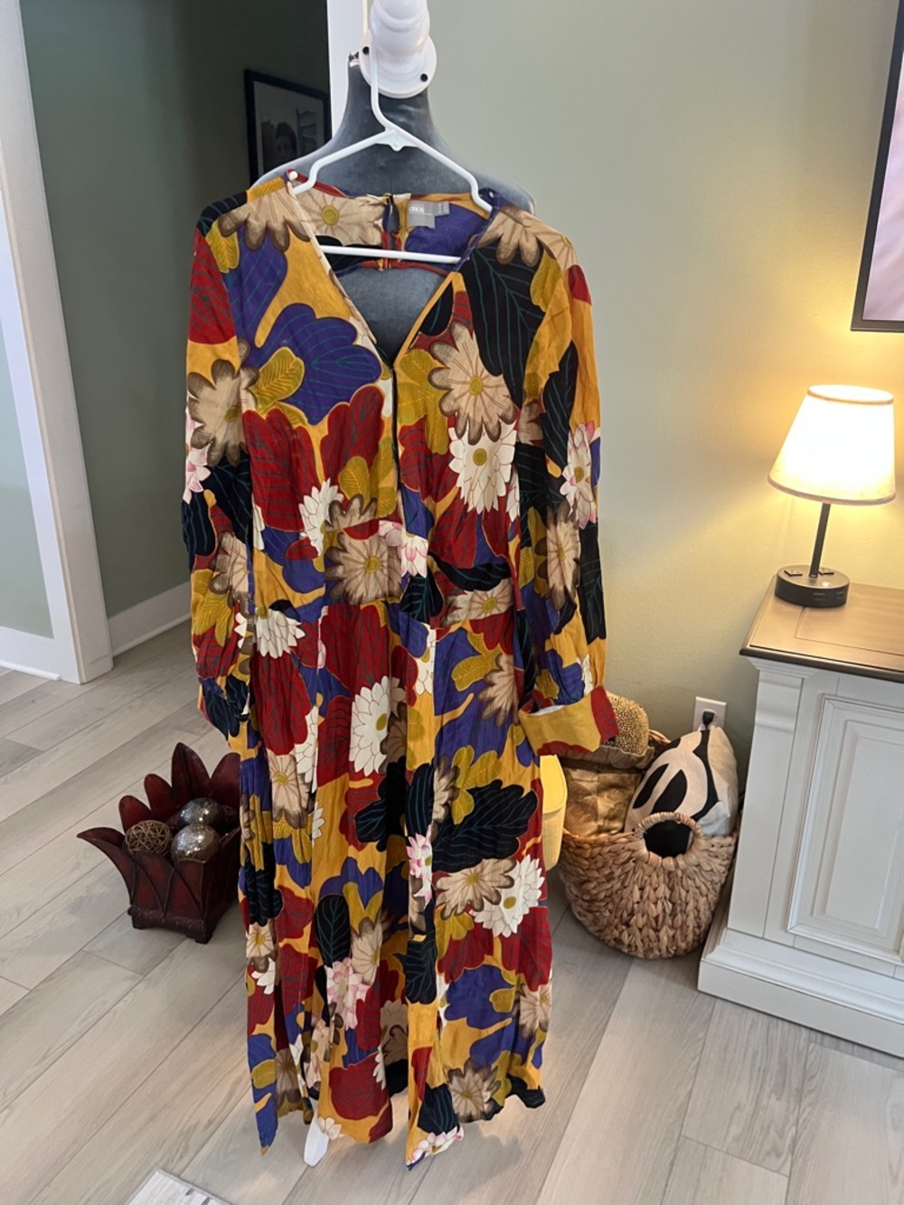 ASOS Floral Maxi Dress in Mustard, Red & Blue